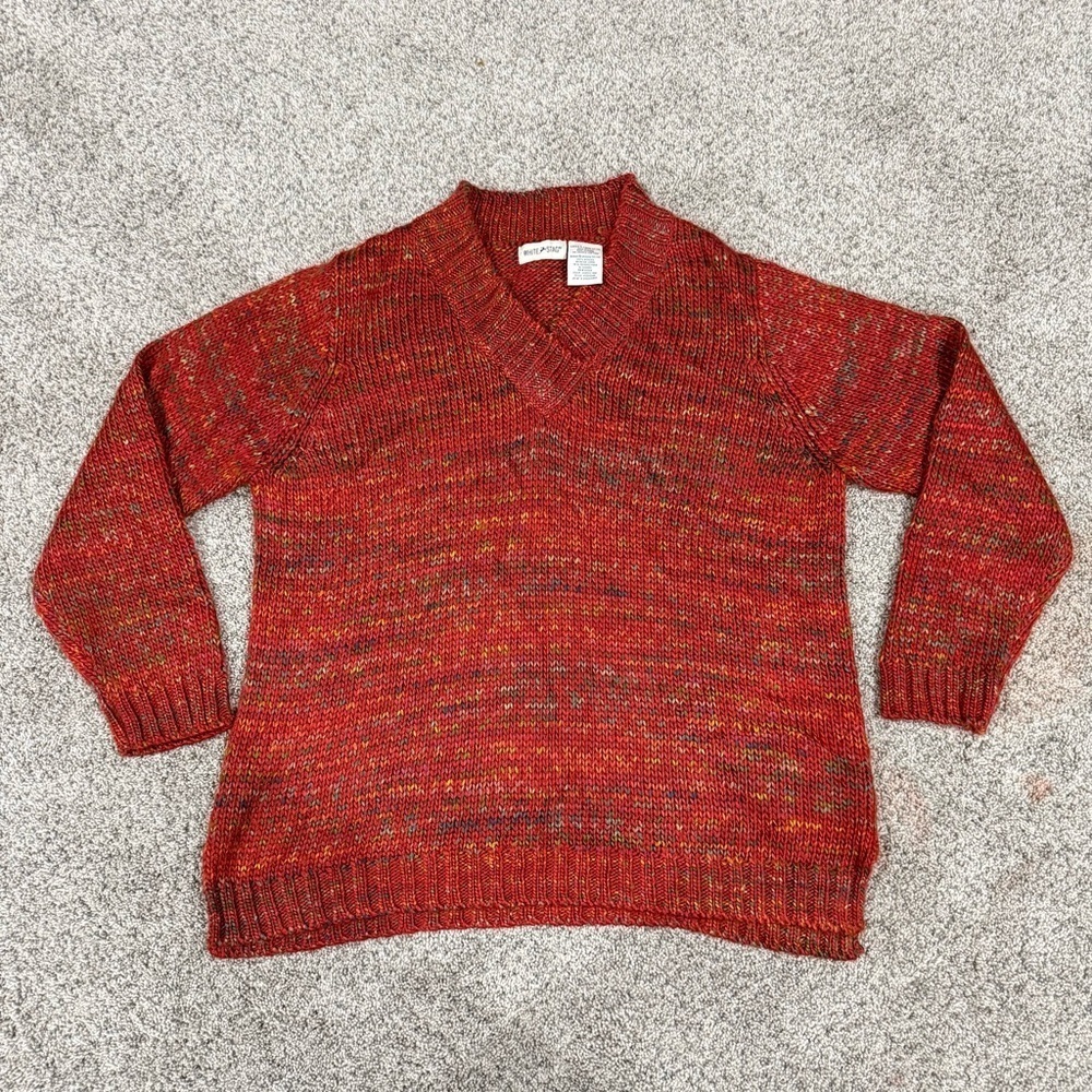 Vintage White Stag Classic Red Knit V Neck Sweater Christmas Women’s L US 12-14